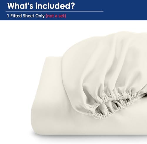 SKY BEDDINGS Split Top King Fitted Sheet, 600TC Cotton Sateen, Ivory