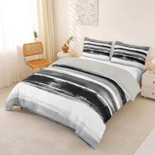 Erosebridal Black Grey White King Size Duvet Cover, Ombre Modern