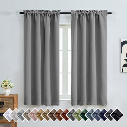 OVZME Grey Blackout Curtains for Bedroom 63 Inch Length 2 Panels