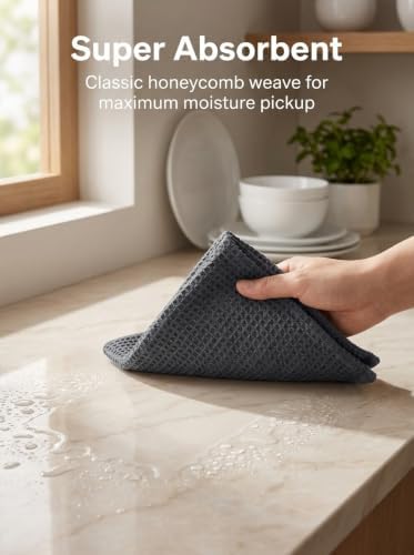 Kitchen Dish Cloths Waffle Weave Cotton Towels 12x12in Dark Grey
