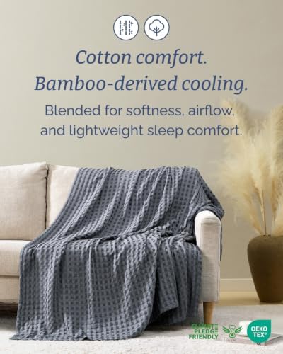 Cooling Waffle Blanket for Hot Sleepers - Queen Size, 90x90, Dark Grey