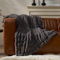 Amelie Home Ruched Bubble Faux Rabbit Fur Throw Blanket Charcoal Gray