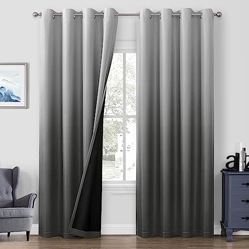 HOMEIDEAS Ombre 100% Blackout Grey Curtains 52W x 96L 2 Panels