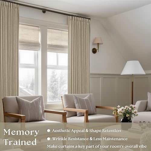Extra Long Pinch Pleated Linen 108 Inch Curtains Tan Brown 2 Panels