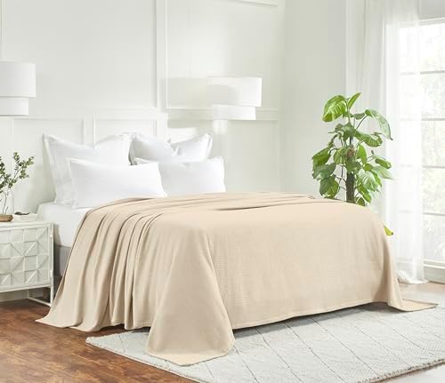 Waffle Weave Honeycomb Knit Cotton Blanket, Soft Breathable Textured