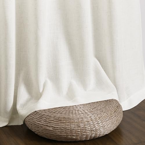 Guken Extra Long Linen Curtains 120 Inch Rod Pocket Beige White 2