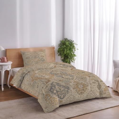 Beige Grey Boho Duvet Cover Queen Size,Quilt Cover 90"x90" with Zipper