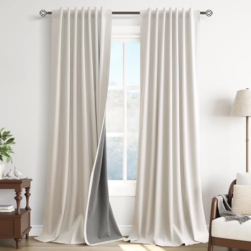 Guken Cream Natural 100% Blackout Linen Curtains 108 Inches Long 2