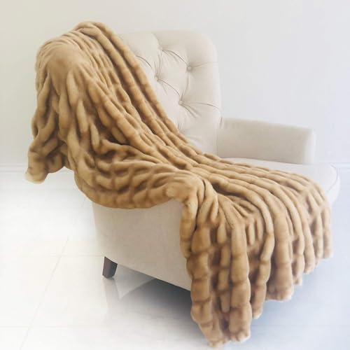 Plutus Brands Beige Tissavel Mink Faux Fur, Throw 60W x 90L, Brown
