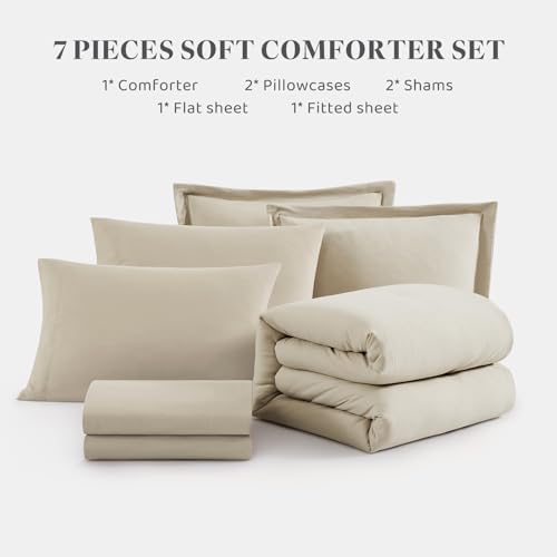 Queen Comforter Set-7 Pieces Soft Prewashed Bed in a Bag Queen Bedding