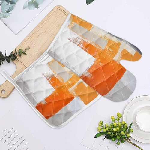 Quilted Cotton Terry Cloth Oven Mitt, Pot Holder Orange Ombre Gray