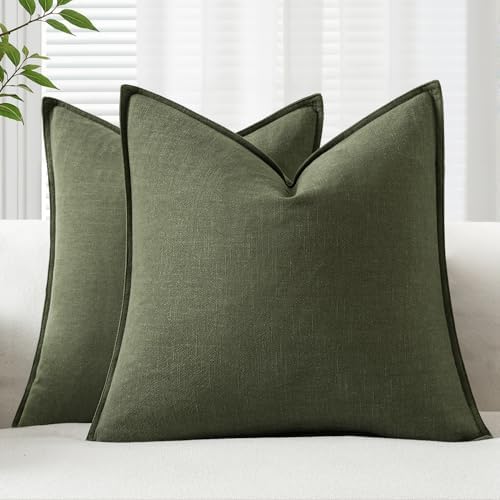 EMEMA Euro Decorative Linen Throw Pillow Covers 22x22 Inch Dark Olive