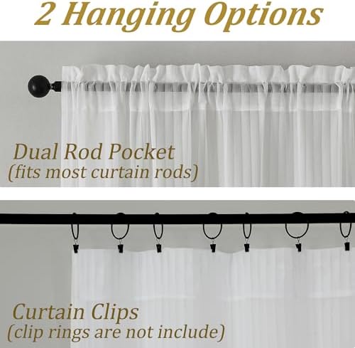 OWENIE Ivory Sheer Curtains - 108 Inches Long 2 Panels Set for Living