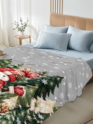 King Size Flat Sheet Only, Winter Christmas Trees Bed Top Sheet Soft