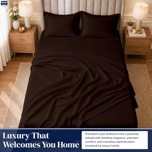 Cottingon King Sheet Set - 400TC 100% Cotton, Chocolate, 16" Deep