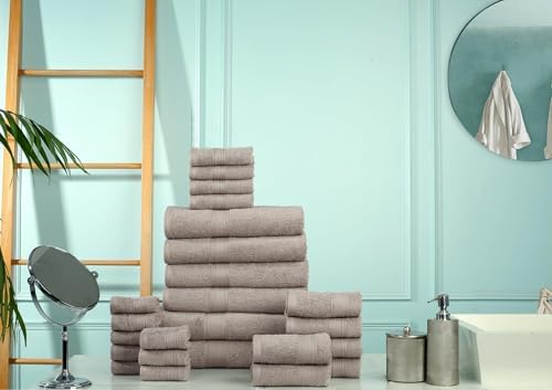 HILLFAIR 100% Cotton 24 PC Bulk Pack - Hotel Spa Bath Towels Set