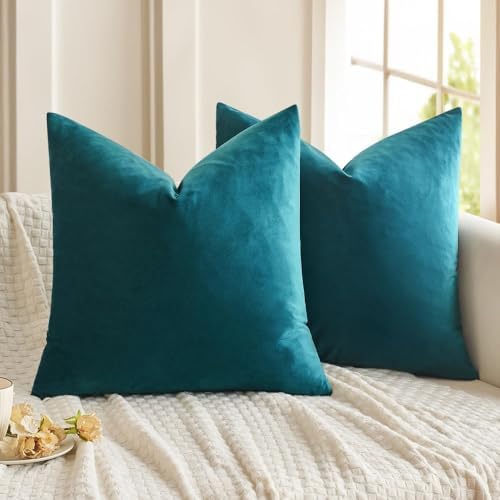 MIULEE Velvet Throw Pillow Covers 20x20 Inch Pack of 2 Teal