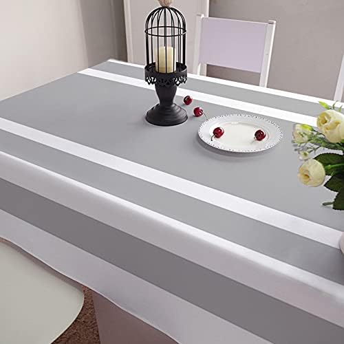 Queenker Rectangle Tablecloth Dining Table Cover Gray White Stripe