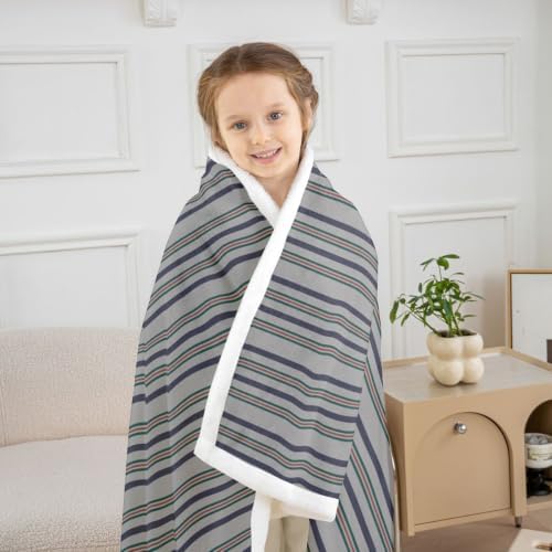 Erosebridal Gray Stripes Fleece Blanket Twin 60x80 Inch | Men Women