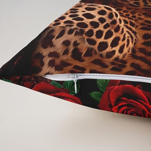 Leopard Rose Pillow Covers 22x22 Set of 2 Cheetah Floral Print