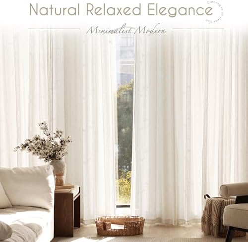 2 Panels Set Cream Linen Curtains 108 inches Long For Living Room
