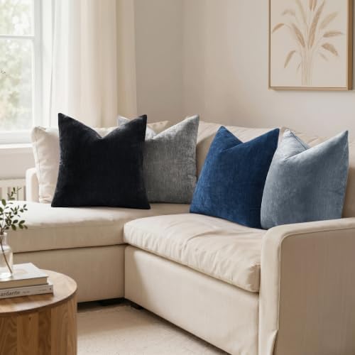 decorUhome Soft Chenille Black Throw Pillow Covers 18X18 Set of 2