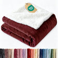 Sherpa Fleece Blanket Throw XL - Reversible Blanket - Burgundy, 50" x