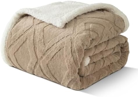 Sherpa Throw Blanket for Couch, and Bed, King 108"x90", Tan