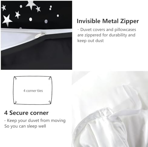 King Duvet Cover Set Soft Microfiber Simple Stars Black