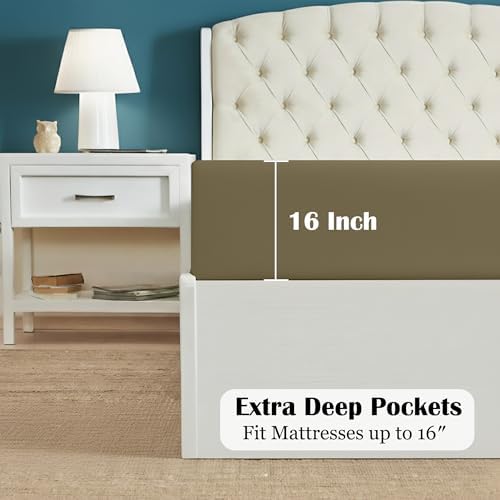 Egyptian Cotton Fitted Sheet Queen Size 16 Inch Deep - Taupe