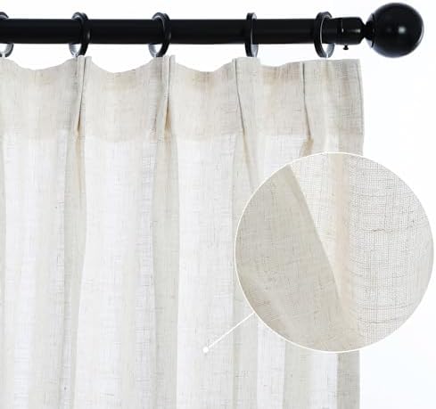 LETAU Long Linen Beige Sheer Curtains 120 inches, Pinch Pleated Light