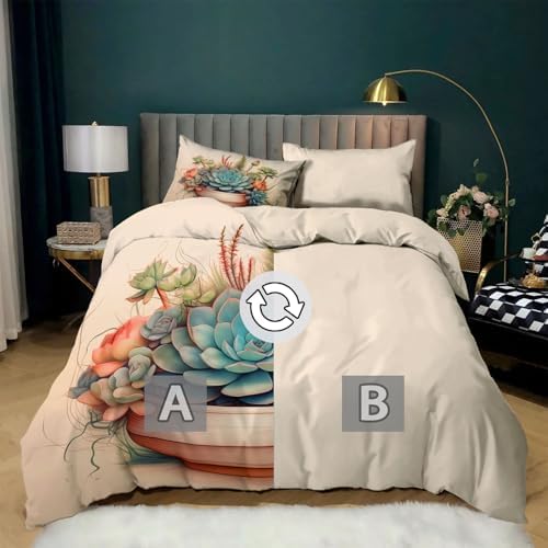 California King Duvet Cover Set Plants Succulents Cactus Bedding with