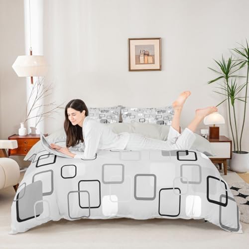 Erosebridal Gray Abstract Squares Bedding Set King Modern Aesthetic