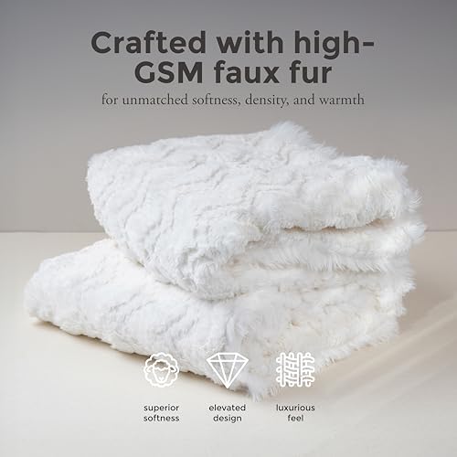 Mon Chateau 60" x 70" Crest Faux Fur Throw, Ivory Jacquard