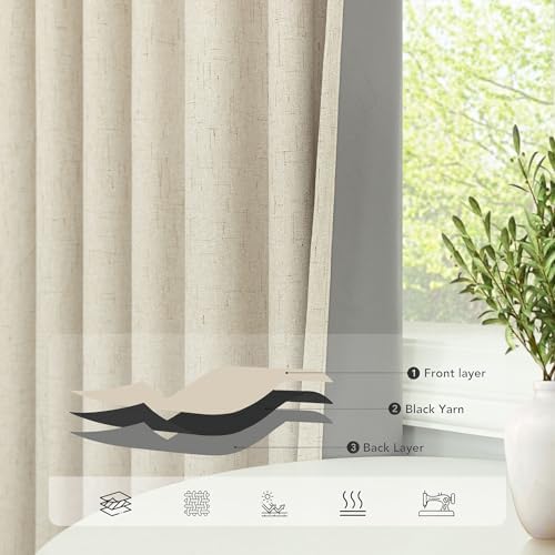 Thick Linen Blackout Curtains 104 Inches Long 2 Panel Set Custom