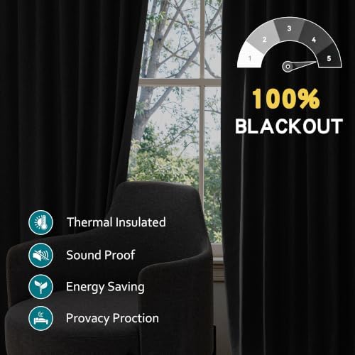 MUMFAS Grey 100% Blackout Pinch Pleated Linen Curtains 84 Inches Long