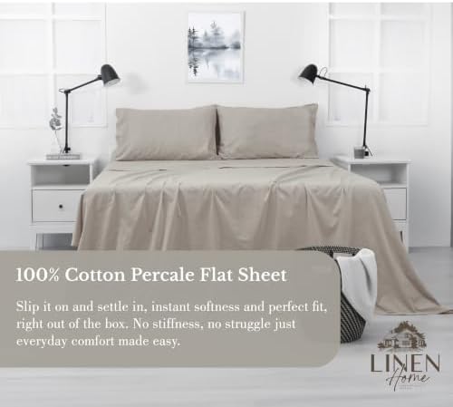 Linen Home 100% Cotton Percale 1 Flat Sheet, Full Size - Crisp, Cool