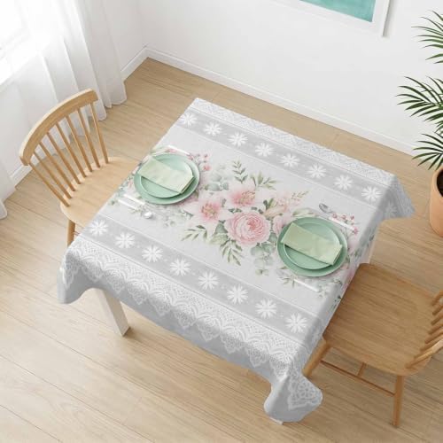 Rustic Pink Flower Waterproof Tablecloth Square Washable Table Cloths