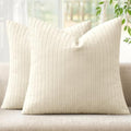 MIULEE Set of 2 Cream Textured Striped Throw Pillow Covers 20x20 Inch