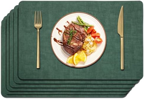 Maxpearl Faux Leather Placemats Set of 6, Easy to Clean, Dark Green