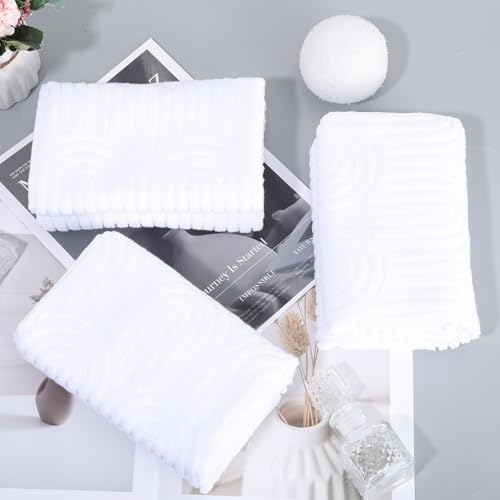 White Hand Towels Set of 3 Striped Pattern 100% Cotton Absorbent Soft