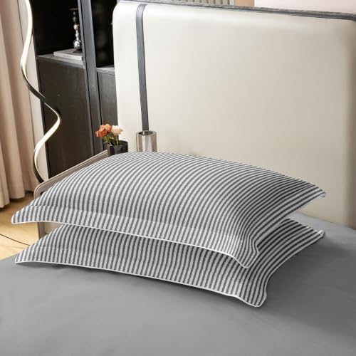 Feelyou Grey Striped Duvet Cover 100% Cotton King Size