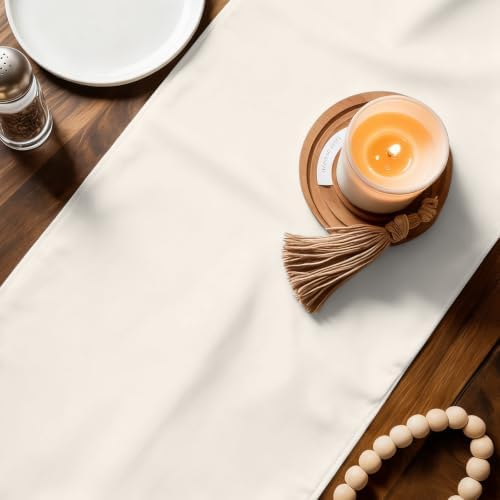 Beige Table Runner 108 inches Long Cream Solid Color Background