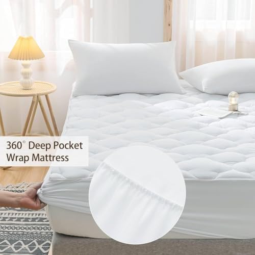 WhatsBedding Waterproof Mattress Topper Queen Size Cotton Top Down