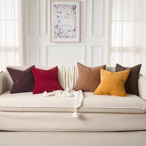 JUSPURBET Chenille Decorative Throw Pillow Covers 20x20 Set of 2,Gold