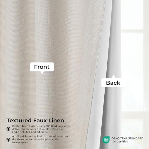 Faux Linen Pleated Curtains for Bedroom (1 Panel) - 25W x 96L, Birch