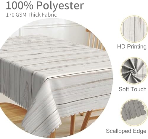 60x120inches Gray White Wood Grain Tablecloth Rustic Wooden Board
