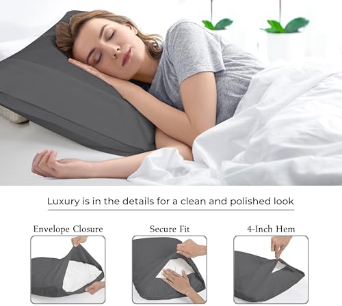 Royale Linens Grey Pillowcase Set of 12 - Queen 20"x30" Bed Pillow