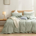 BESTOUCH Cotton Solid Duvet Cover Set Linen Feel Sage Green Queen