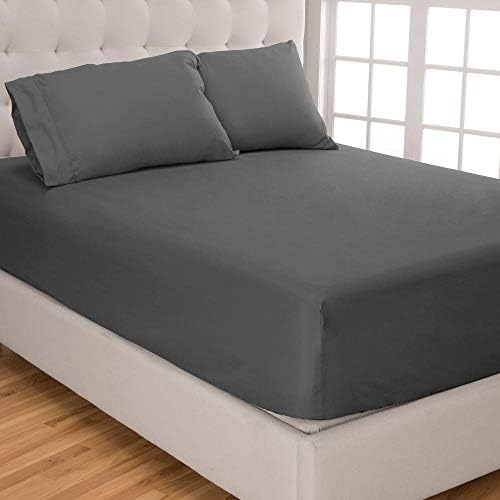 Cotton 4Pcs-Bed Sheet Set King 16" Deep Pocket Dark Grey